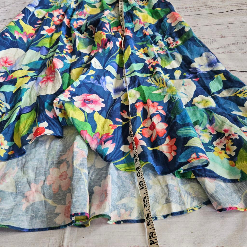 J. McLaughlin Miramar Navy Floral Linen Blend Wrap Dress Collared Womens Small - Picture 5 of 6